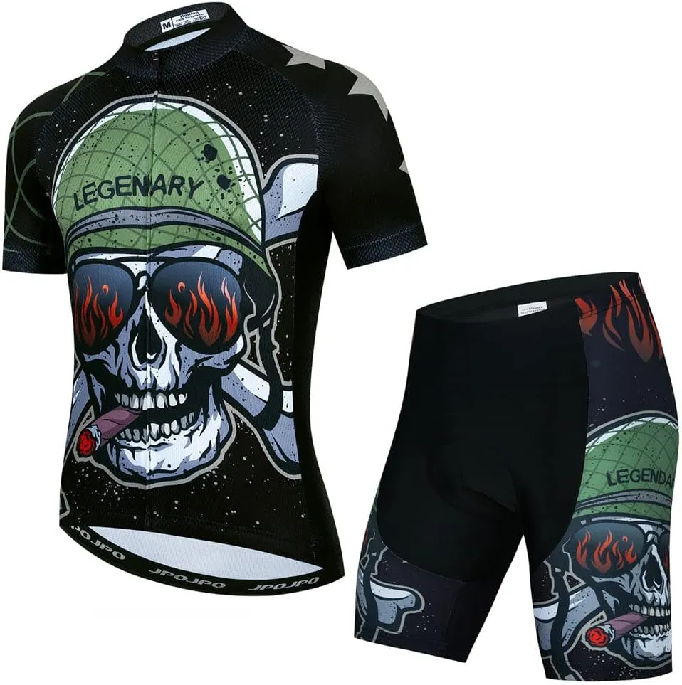 Men Cycling Jersey Set Cycle Short Sleeve Shirt and 3D Cushion Shorts Padded Suit Biking Top
