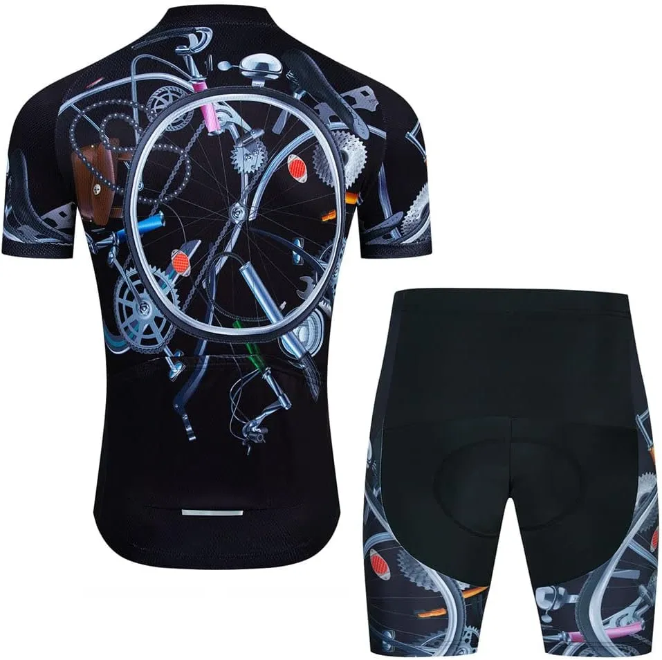 Men Cycling Jersey Set Cycle Short Sleeve Shirt and 3D Cushion Shorts Padded Suit Biking Top