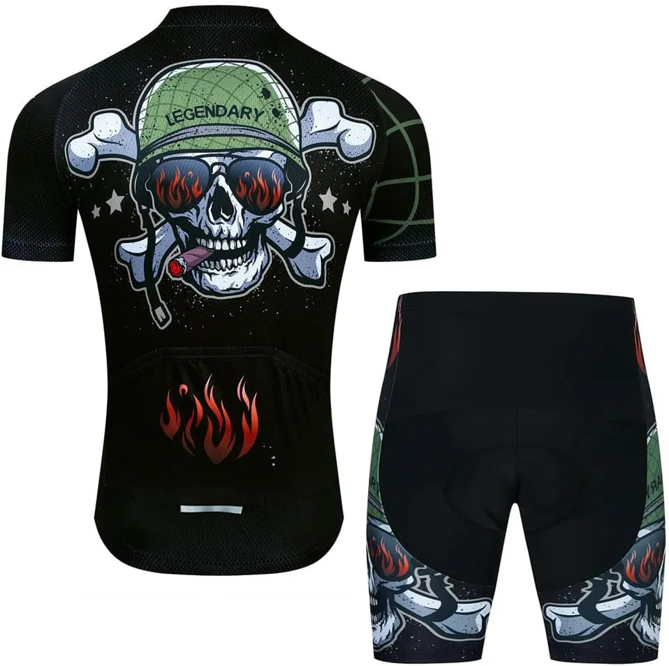 Men Cycling Jersey Set Cycle Short Sleeve Shirt and 3D Cushion Shorts Padded Suit Biking Top