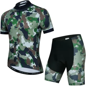 Men Cycling Jersey Set Cycle Short Sleeve Shirt and 3D Cushion Shorts Padded Suit Biking Top