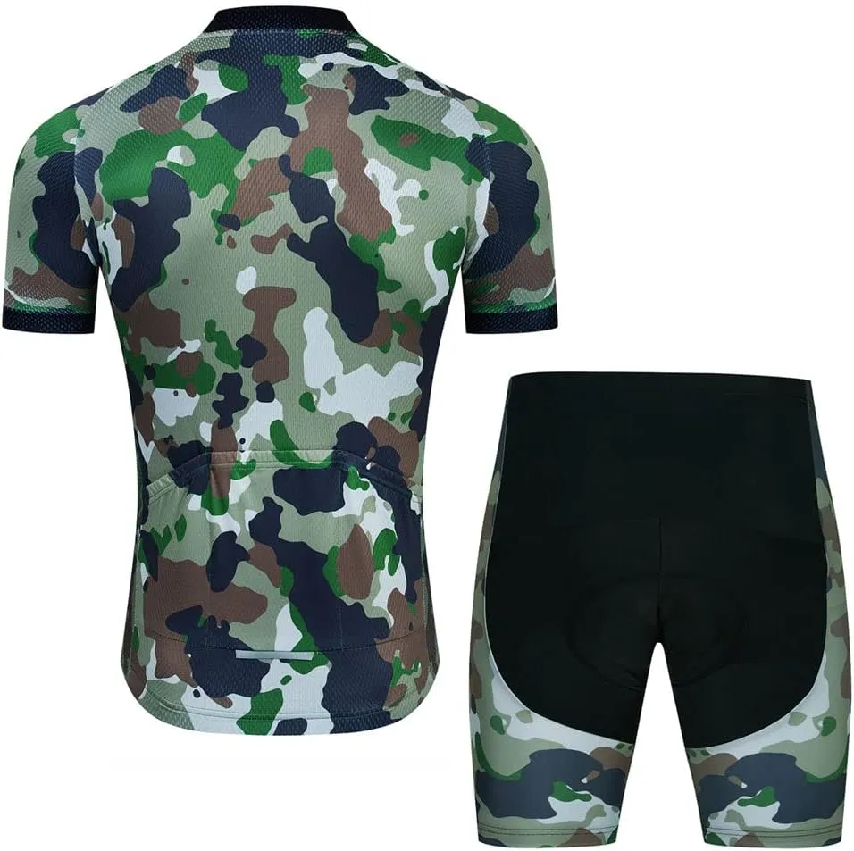 Men Cycling Jersey Set Cycle Short Sleeve Shirt and 3D Cushion Shorts Padded Suit Biking Top