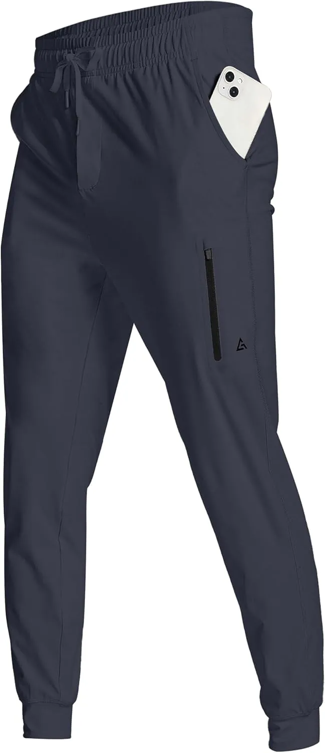 Men's Athletic Joggers with Zipper Pockets Stretch Track Pants Workout Running Gym Golf Sweatpants for Men
