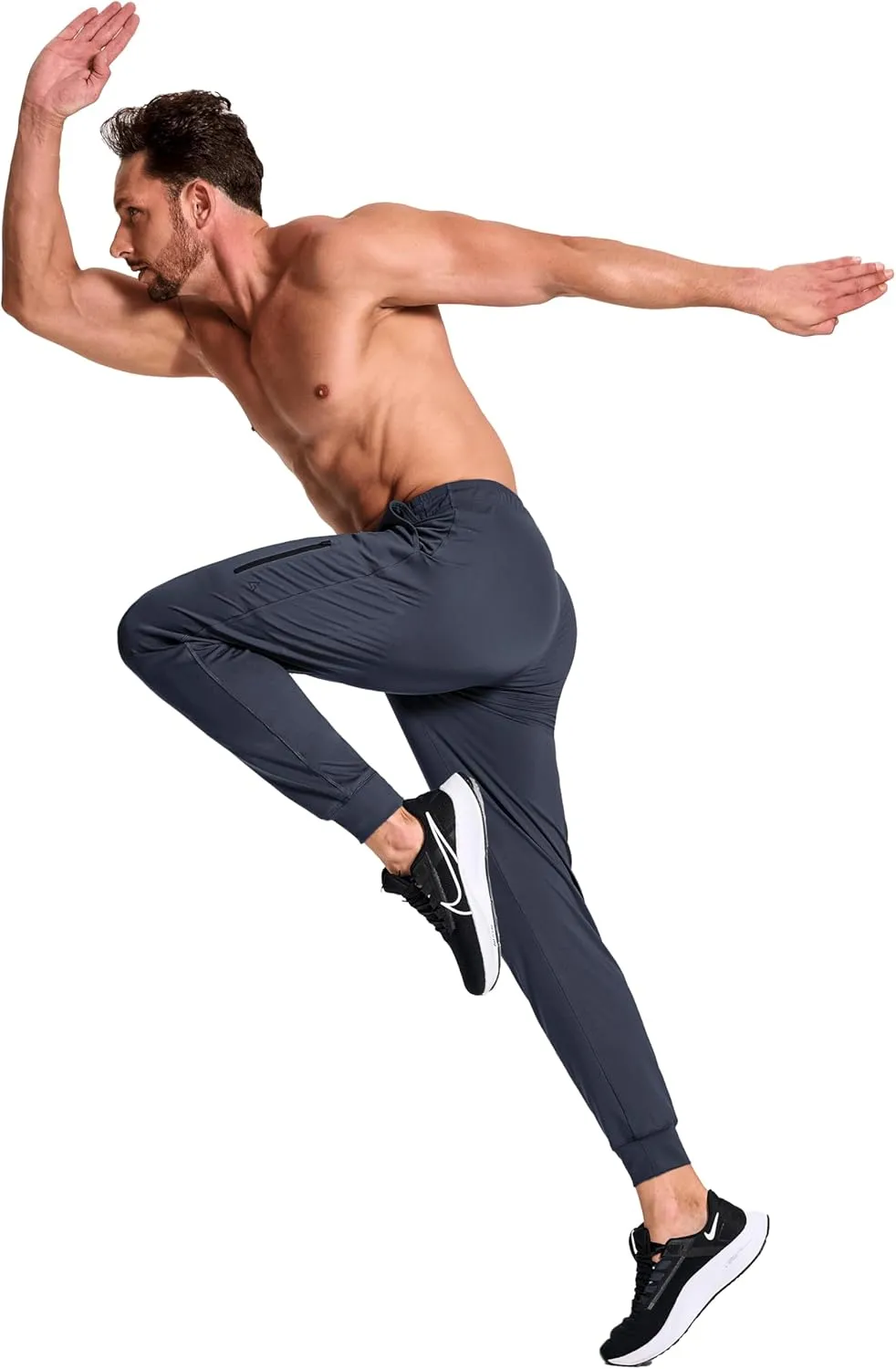 Men's Athletic Joggers with Zipper Pockets Stretch Track Pants Workout Running Gym Golf Sweatpants for Men