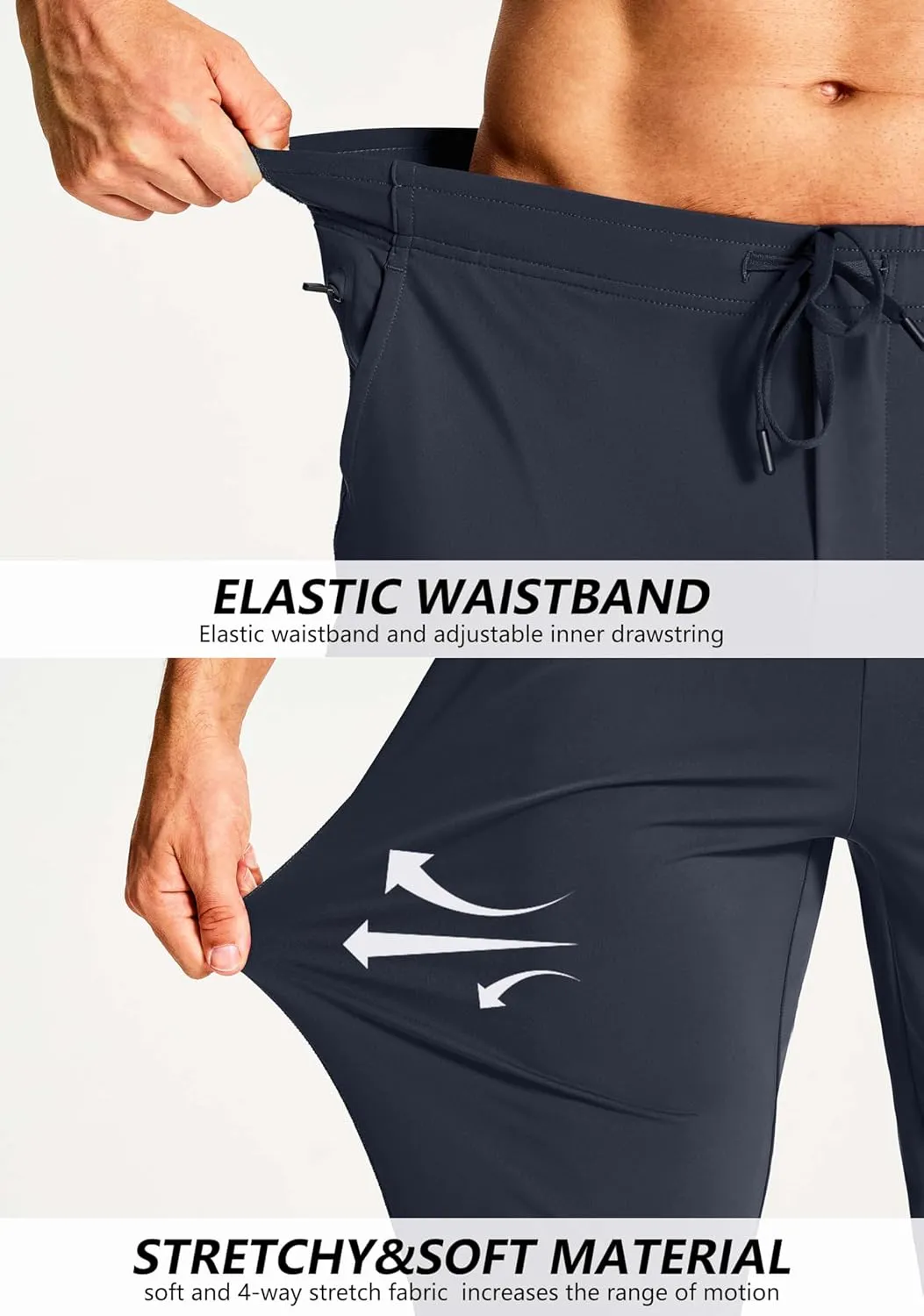 Men's Athletic Joggers with Zipper Pockets Stretch Track Pants Workout Running Gym Golf Sweatpants for Men