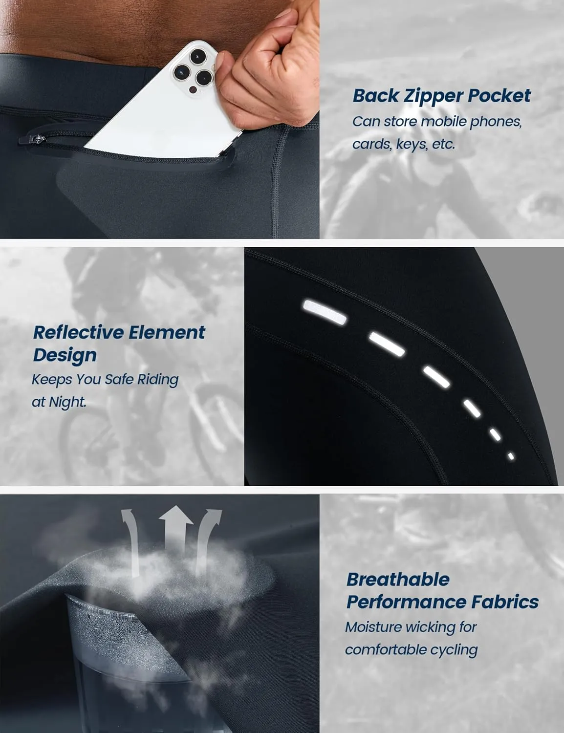 Men's Bike Shorts 4D Padded Cycling Road Biking Riding Biker Bicycle Mountain Cycle Shorts Zipper Pockets