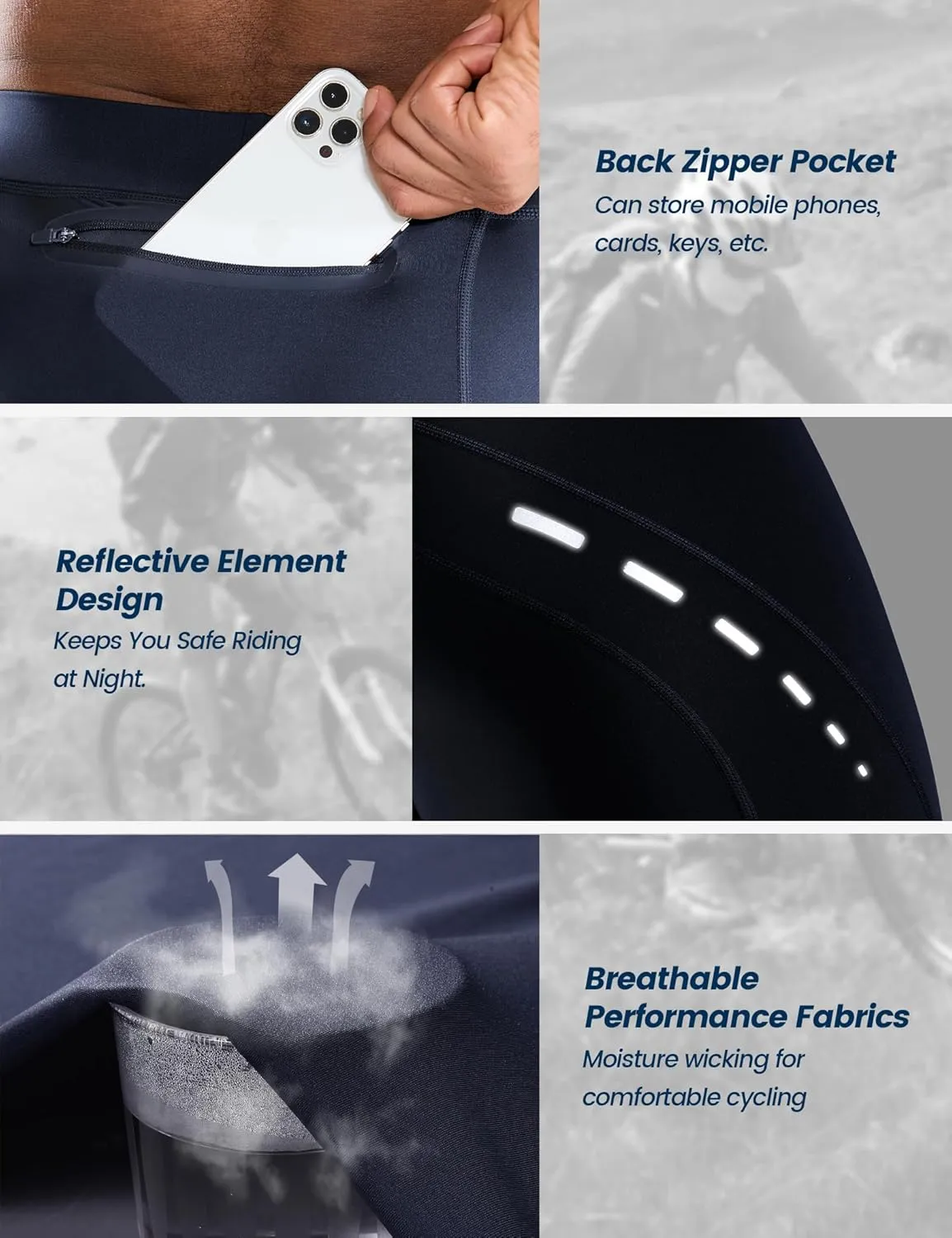 Men's Bike Shorts 4D Padded Cycling Road Biking Riding Biker Bicycle Mountain Cycle Shorts Zipper Pockets