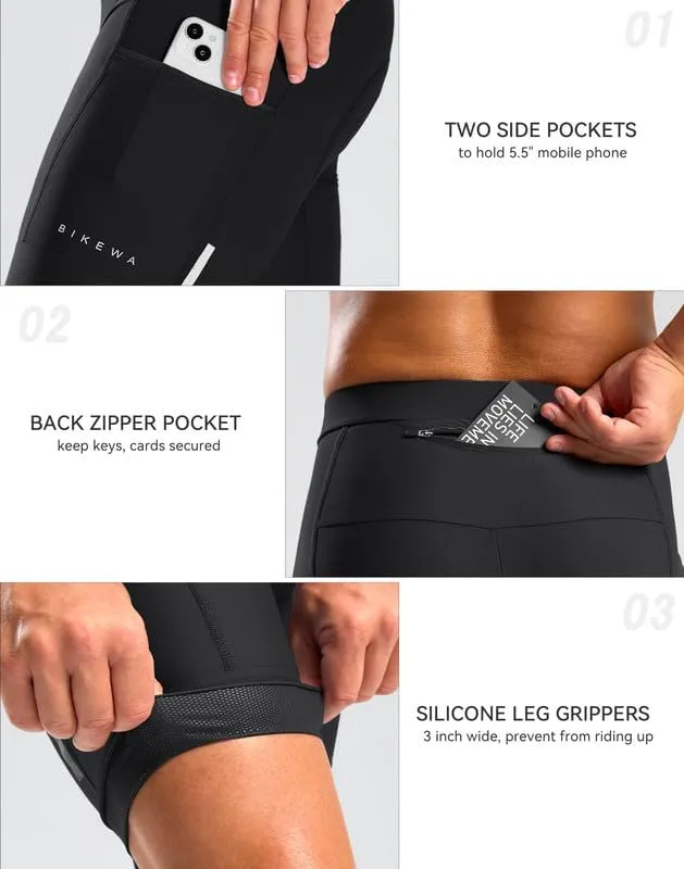 Men's Bike Shorts 4D Padded Cycling Shorts for Men Road Riding Biking Bicycle Zipper Pockets