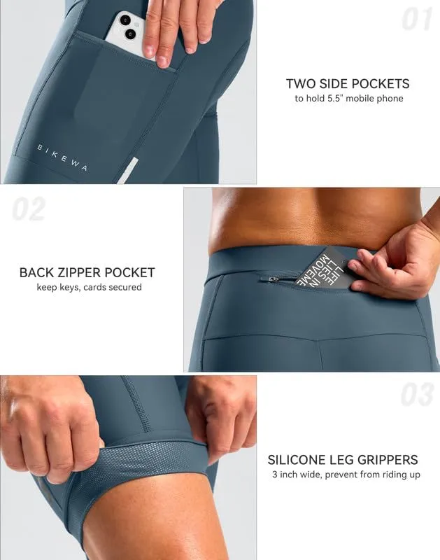 Men's Bike Shorts 4D Padded Cycling Shorts for Men Road Riding Biking Bicycle Zipper Pockets