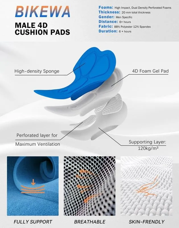Men's Bike Shorts 4D Padded Cycling Shorts for Men Road Riding Biking Bicycle Zipper Pockets