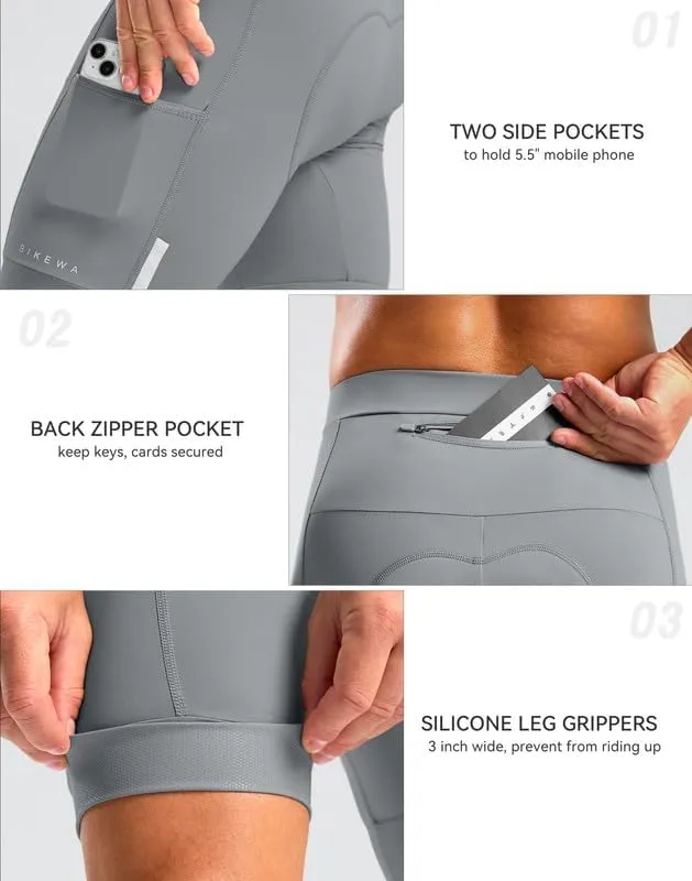 Men's Bike Shorts 4D Padded Cycling Shorts for Men Road Riding Biking Bicycle Zipper Pockets