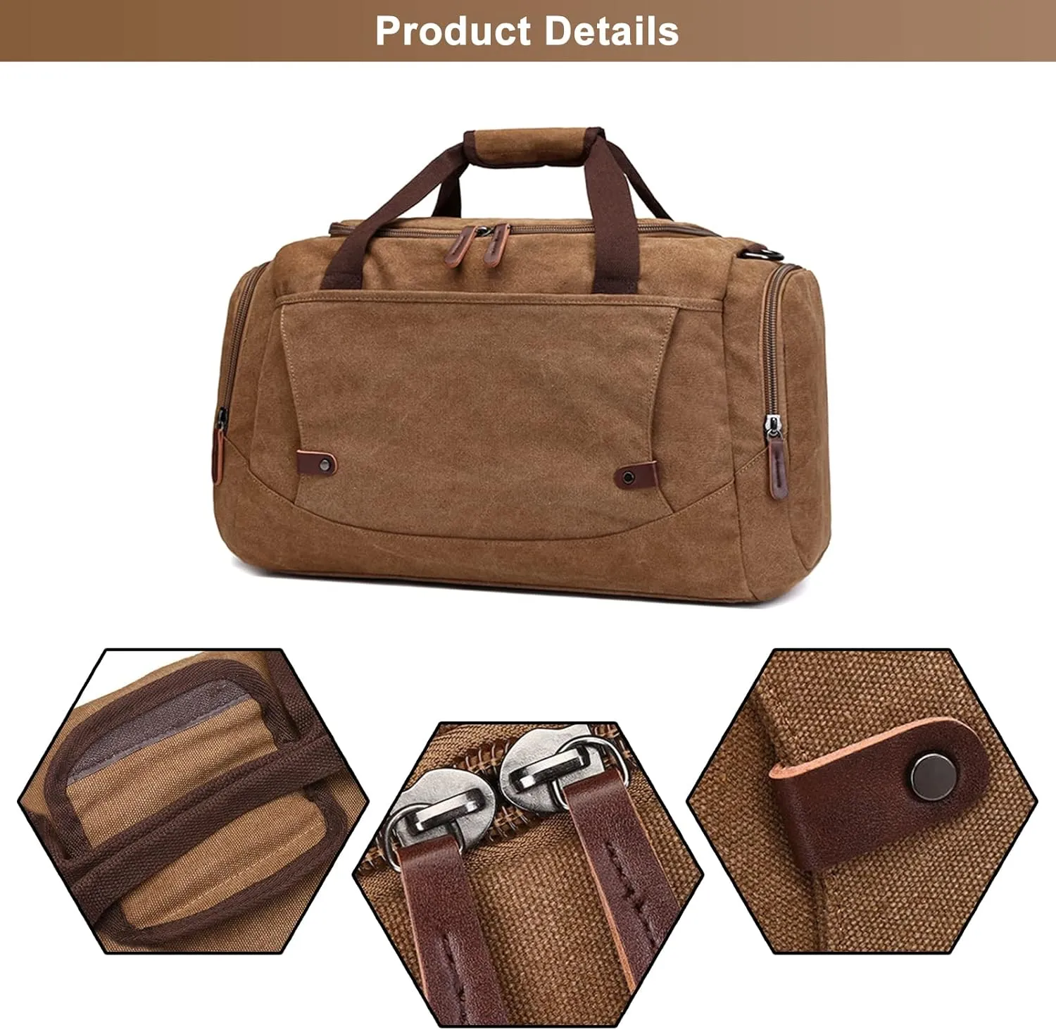 Men's Canvas Weekend Bag Large Capacity Business Travel Duffel Bags Vintage Crossbody Shoulder Bag for Camping Hiking (B/Brown)