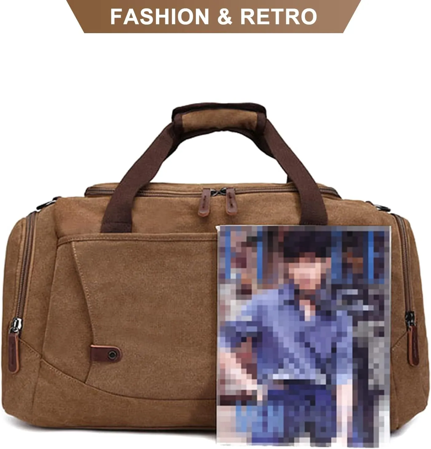 Men's Canvas Weekend Bag Large Capacity Business Travel Duffel Bags Vintage Crossbody Shoulder Bag for Camping Hiking (B/Brown)