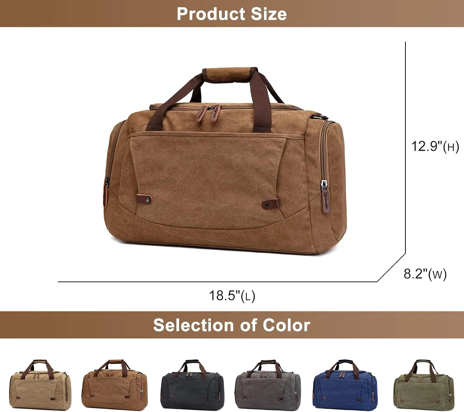Men's Canvas Weekend Bag Large Capacity Business Travel Duffel Bags Vintage Crossbody Shoulder Bag for Camping Hiking (B/Brown)