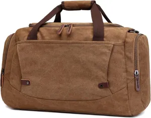 Men's Canvas Weekend Bag Large Capacity Business Travel Duffel Bags Vintage Crossbody Shoulder Bag for Camping Hiking (B/Brown)