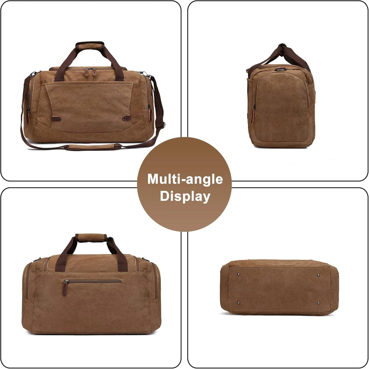 Men's Canvas Weekend Bag Large Capacity Business Travel Duffel Bags Vintage Crossbody Shoulder Bag for Camping Hiking (B/Brown)