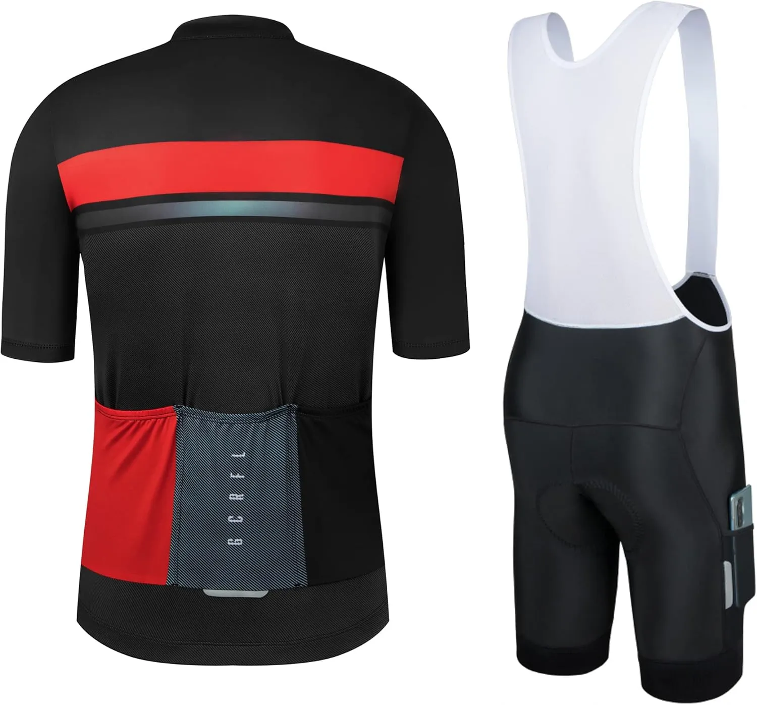 Men's Cycling Jersey Set Cycling Kit Bicycle Jersey Rear Zipper Pocket Bike Bib Shorts with Pockets Race Fit High Density Pad