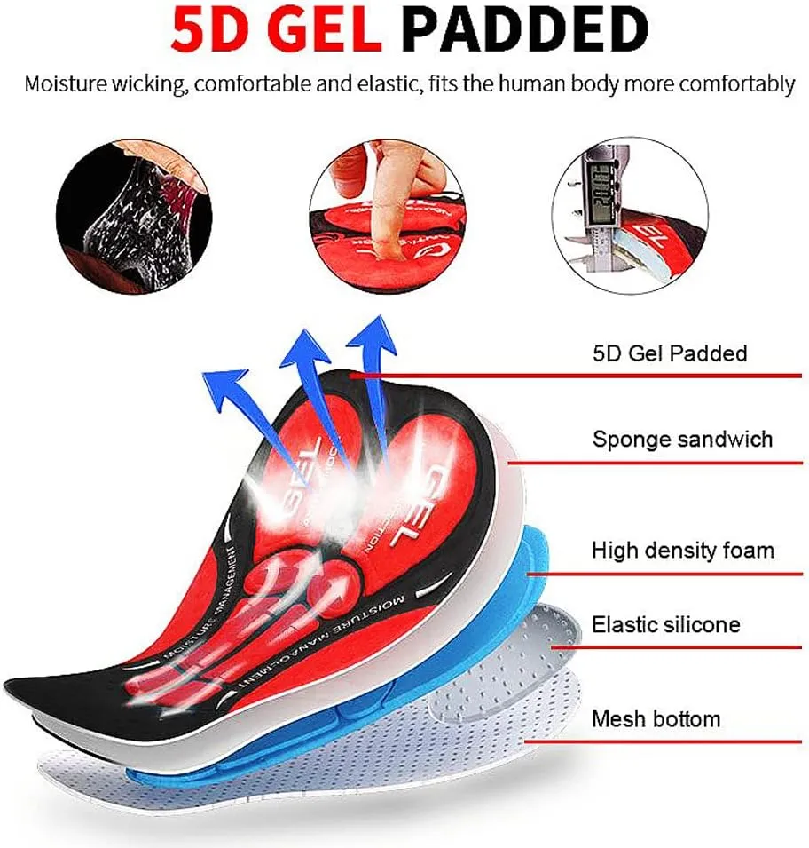 Mens Cycling Underwear Shorts 5D Gel Padded Bike Bicycle MTB Liner Undershorts Quick-Drying Breathable Underpants