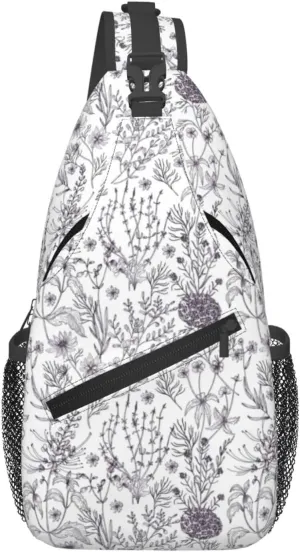 Men's Flowering Herbs and Herbaceous Plants Print Crossbody Shoulder Bag Travel Hiking Women Crossbody Sling Backpack