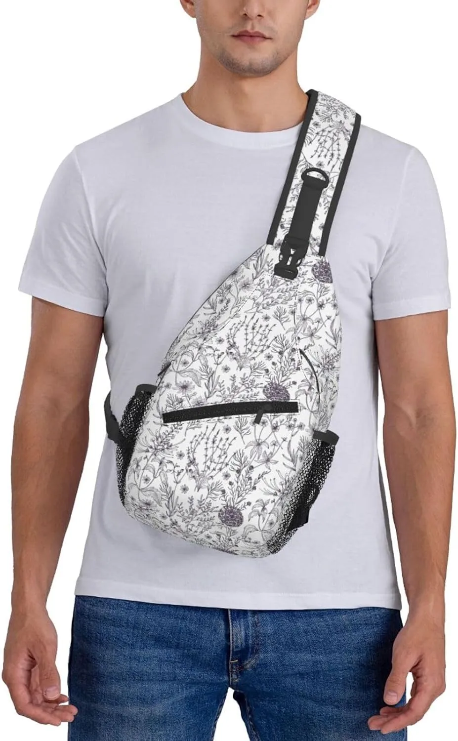 Men's Flowering Herbs and Herbaceous Plants Print Crossbody Shoulder Bag Travel Hiking Women Crossbody Sling Backpack