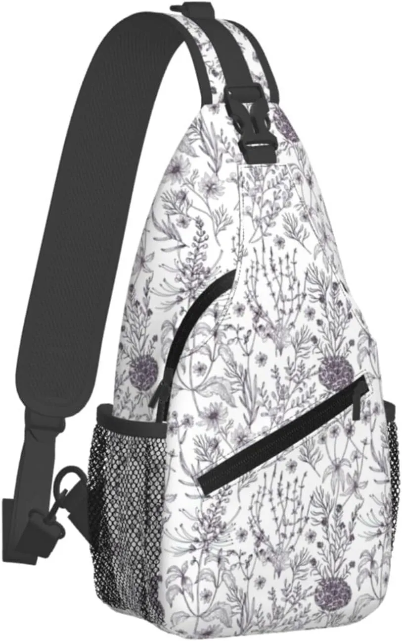 Men's Flowering Herbs and Herbaceous Plants Print Crossbody Shoulder Bag Travel Hiking Women Crossbody Sling Backpack
