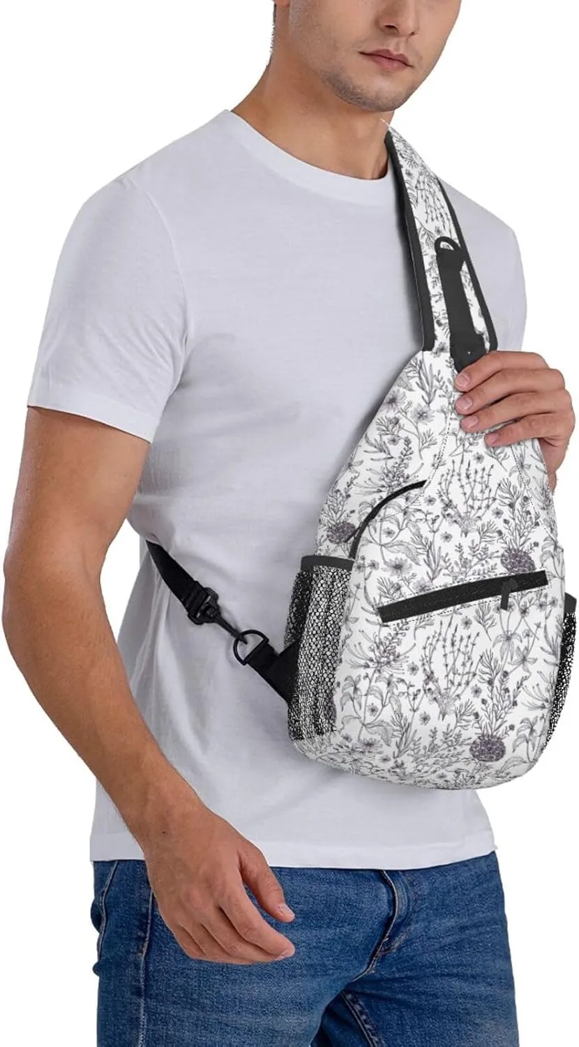 Men's Flowering Herbs and Herbaceous Plants Print Crossbody Shoulder Bag Travel Hiking Women Crossbody Sling Backpack