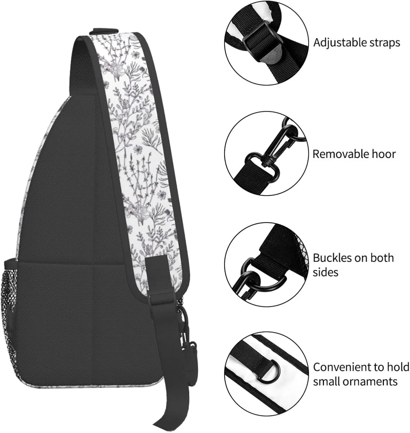 Men's Flowering Herbs and Herbaceous Plants Print Crossbody Shoulder Bag Travel Hiking Women Crossbody Sling Backpack