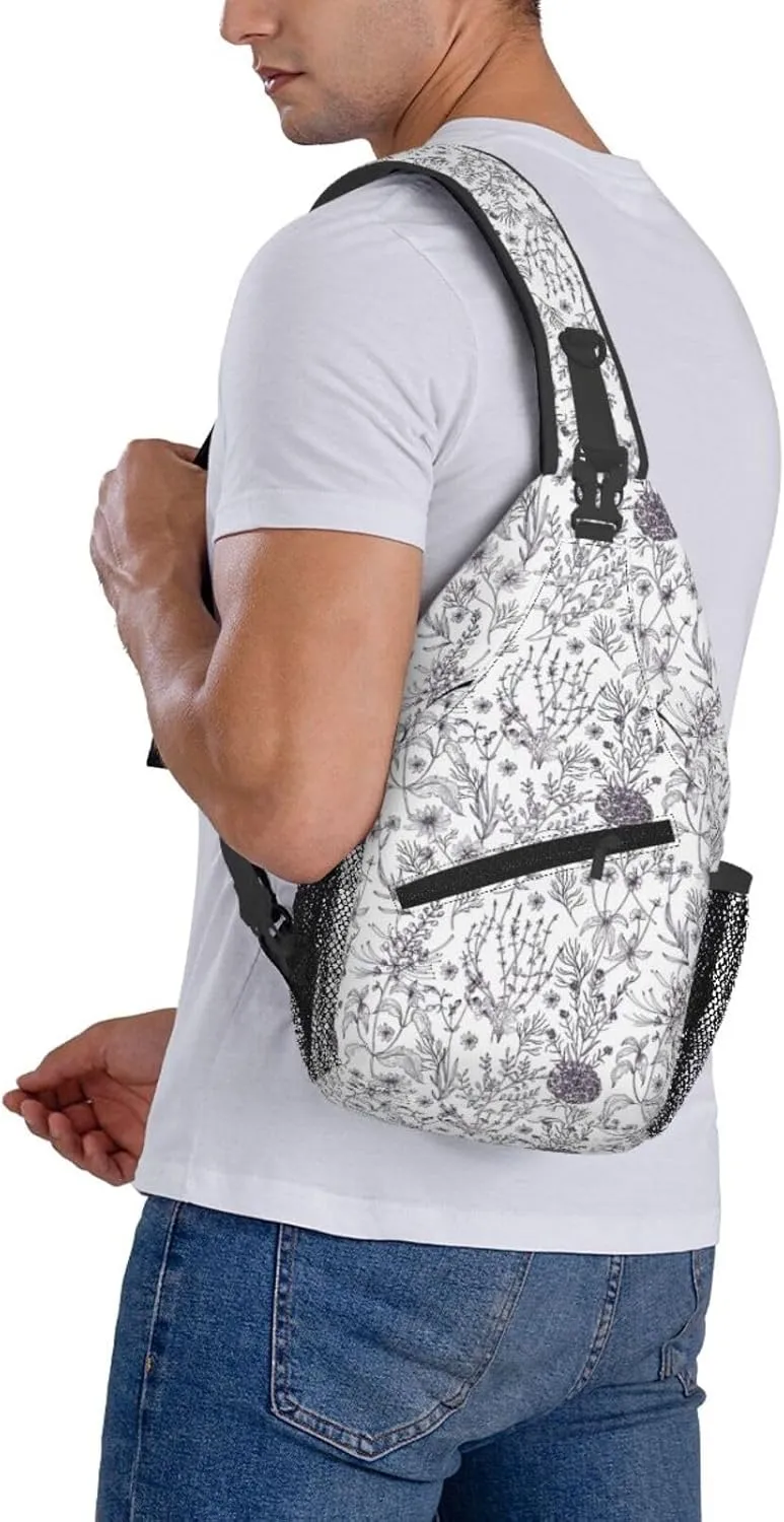 Men's Flowering Herbs and Herbaceous Plants Print Crossbody Shoulder Bag Travel Hiking Women Crossbody Sling Backpack