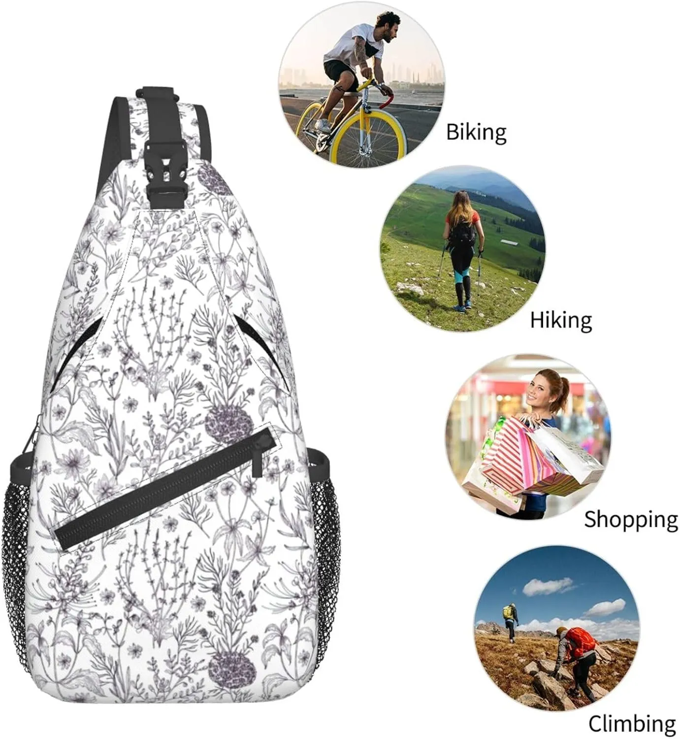 Men's Flowering Herbs and Herbaceous Plants Print Crossbody Shoulder Bag Travel Hiking Women Crossbody Sling Backpack
