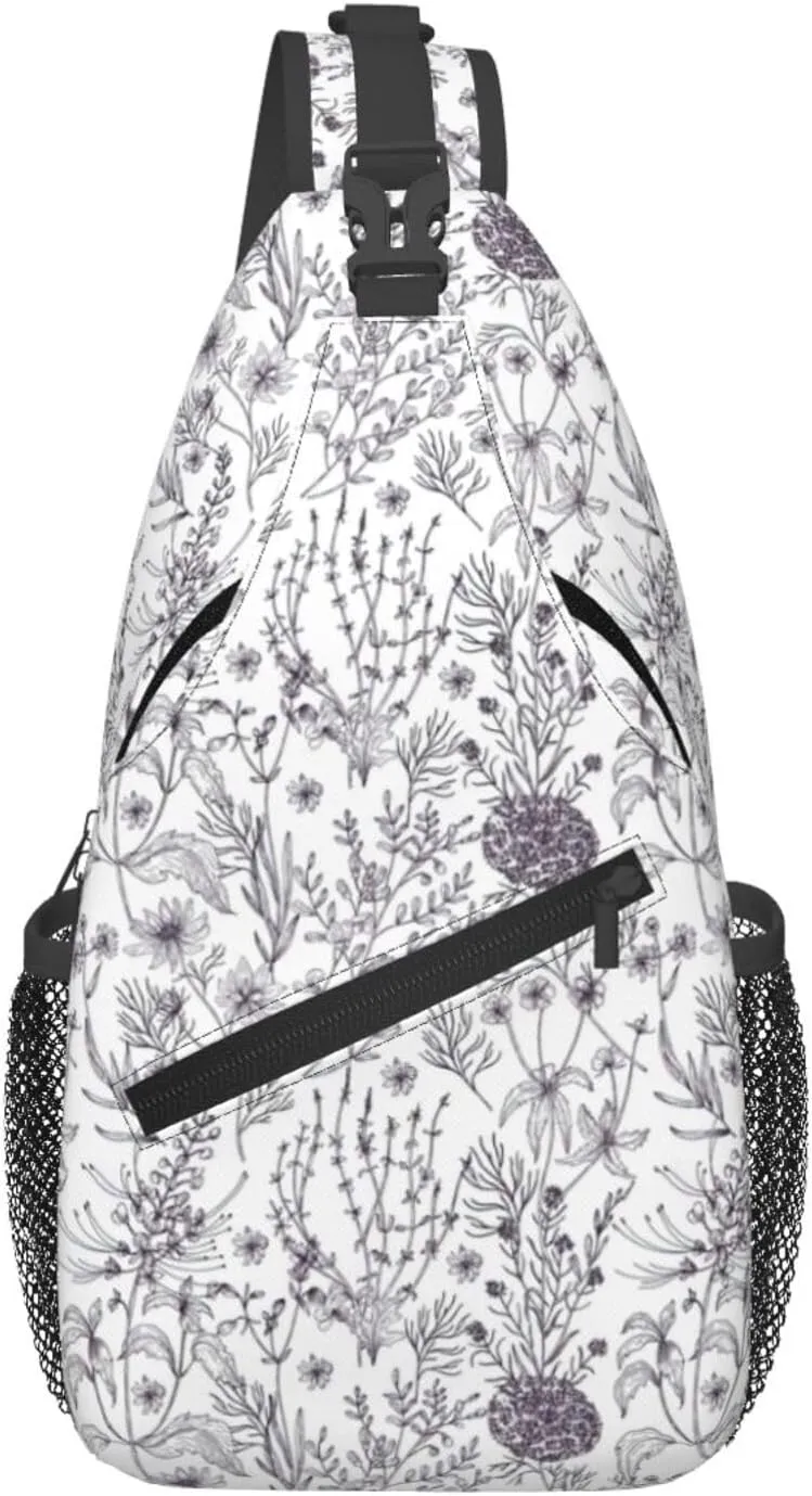 Men's Flowering Herbs and Herbaceous Plants Print Crossbody Shoulder Bag Travel Hiking Women Crossbody Sling Backpack