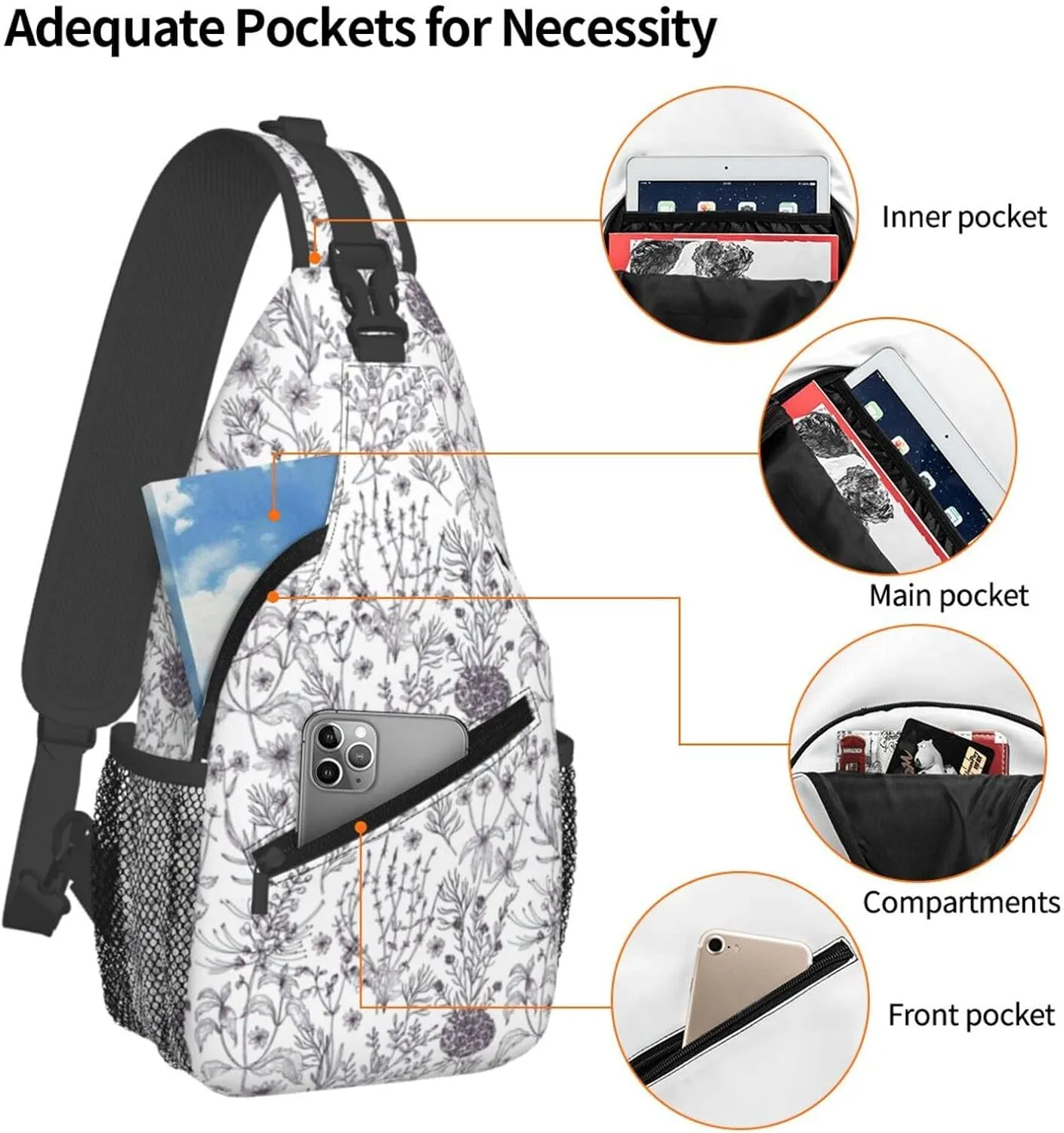 Men's Flowering Herbs and Herbaceous Plants Print Crossbody Shoulder Bag Travel Hiking Women Crossbody Sling Backpack