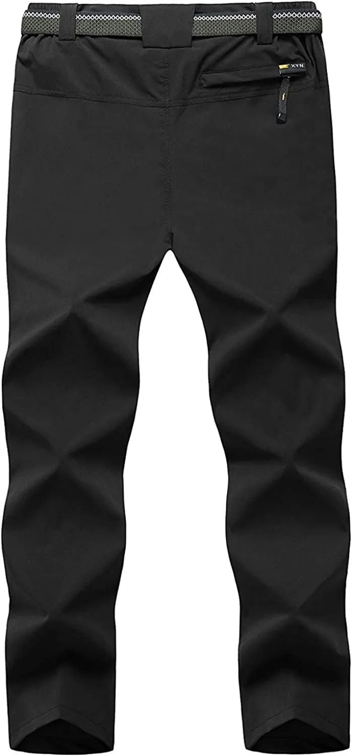 Men's Hiking Pants with Belt Outdoor Quick-Dry Lightweight Waterproof Mountain Pants with Zipper Pockets