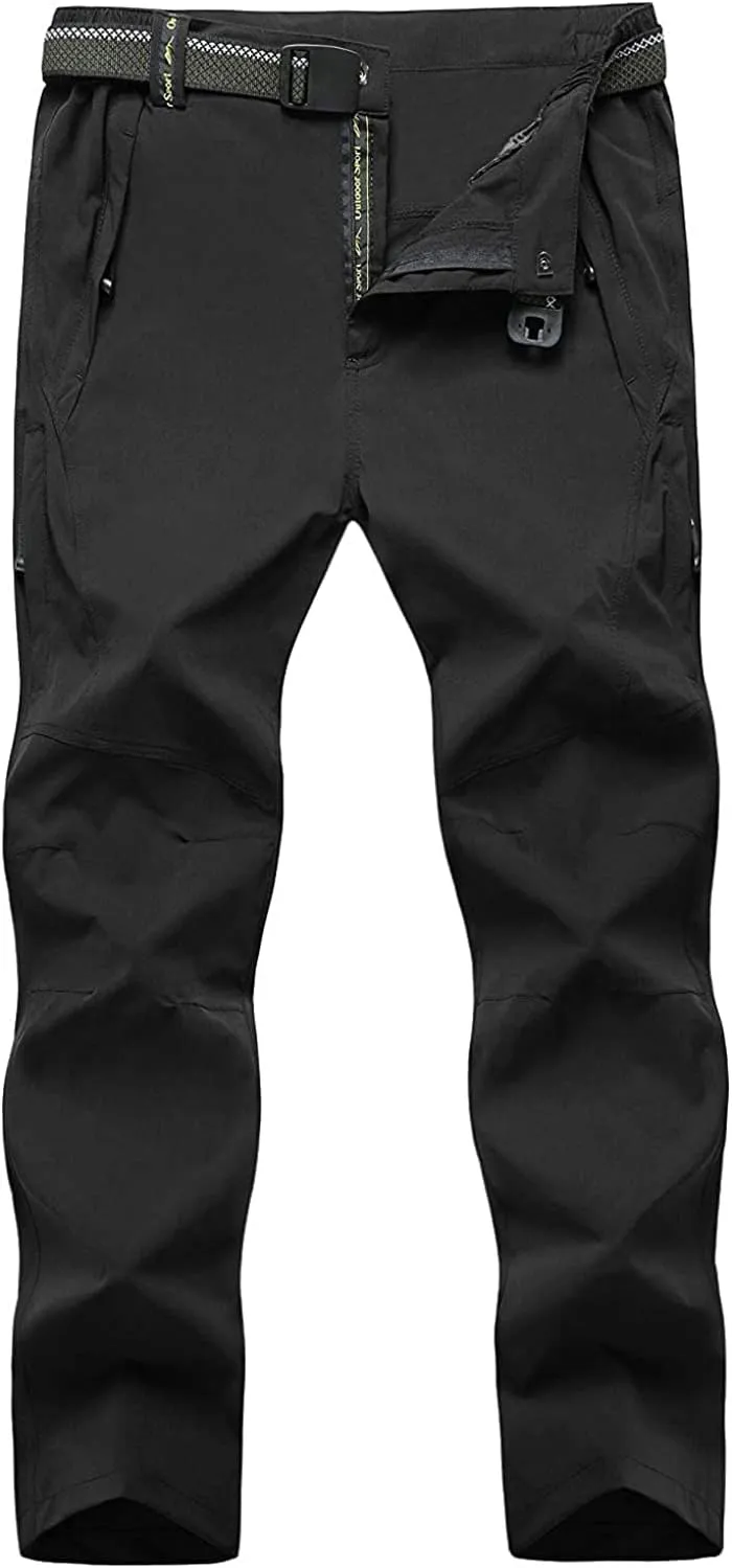 Men's Hiking Pants with Belt Outdoor Quick-Dry Lightweight Waterproof Mountain Pants with Zipper Pockets