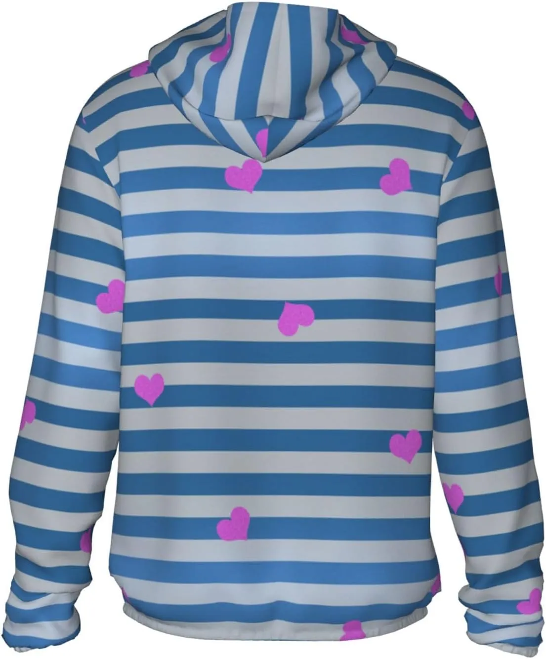 Men's Outdoor Lightweight Uv Sun Protection Jacket,Blue White Striped Heart Long Sleeve Hooded Shirt