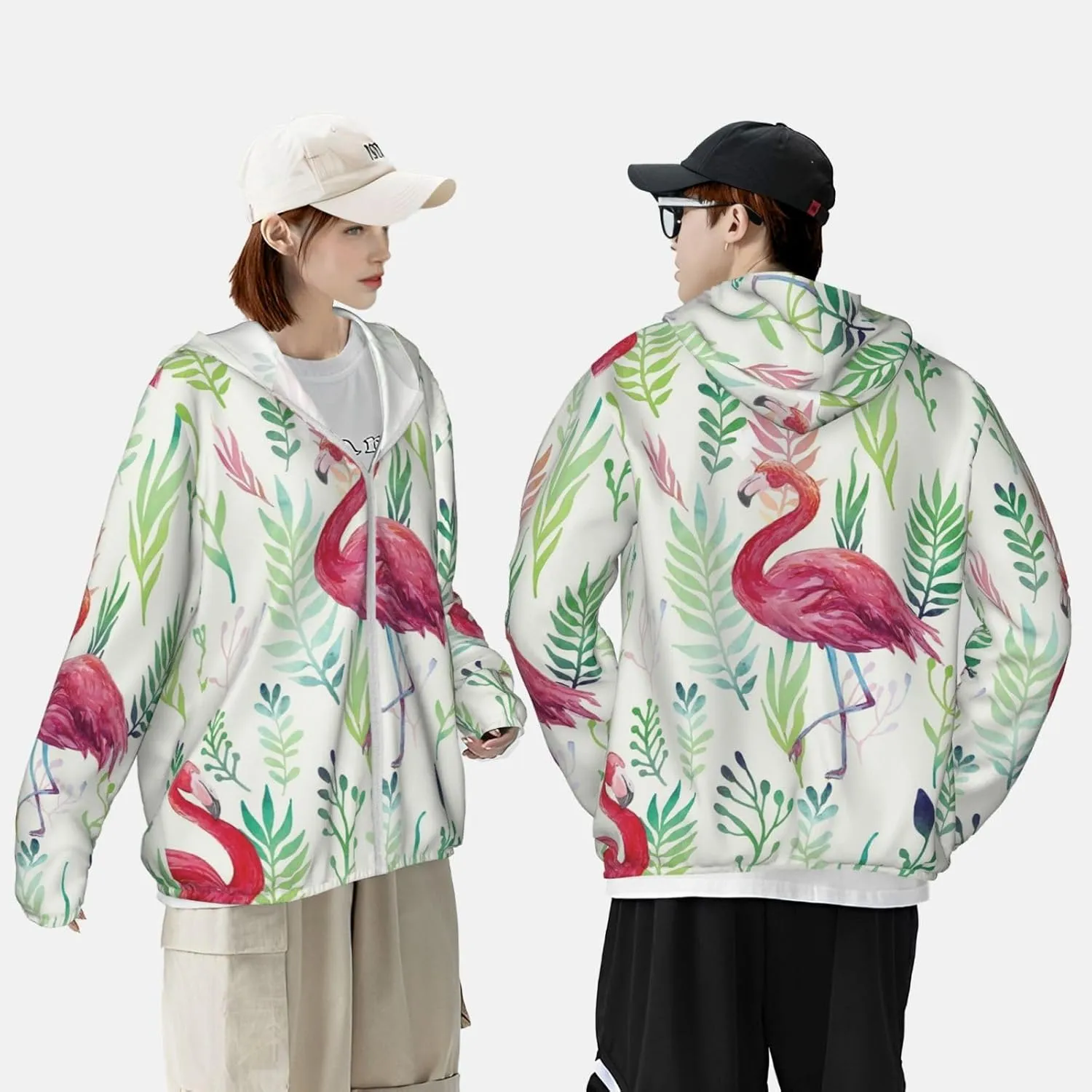 Men's Outdoor Lightweight Uv Sun Protection Jacket,Flamingo Long Sleeve Hooded Shirt