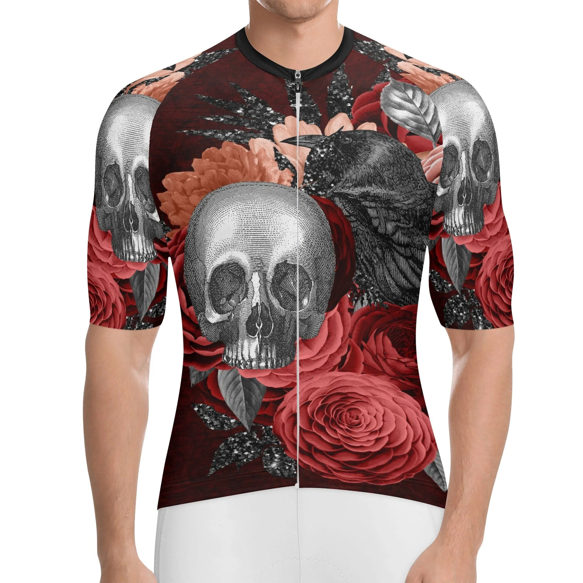 Men's Skull Floral Pro Team Short Sleeve Cycle Jersey