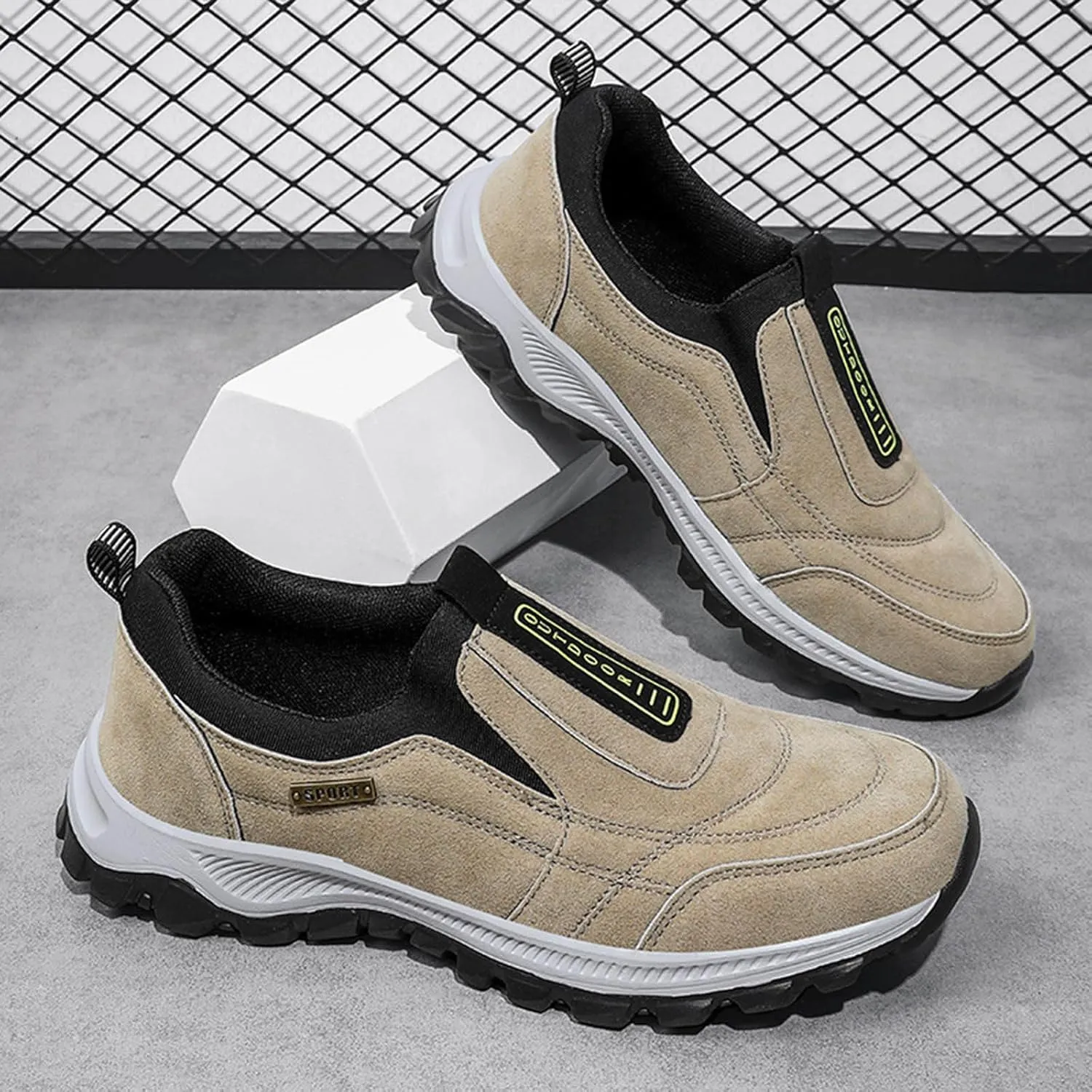 Men's Wide Hiking Shoes Slip on Loafers Trekking Trails Sneakers Waterproof Walking Shoes with Arch Support