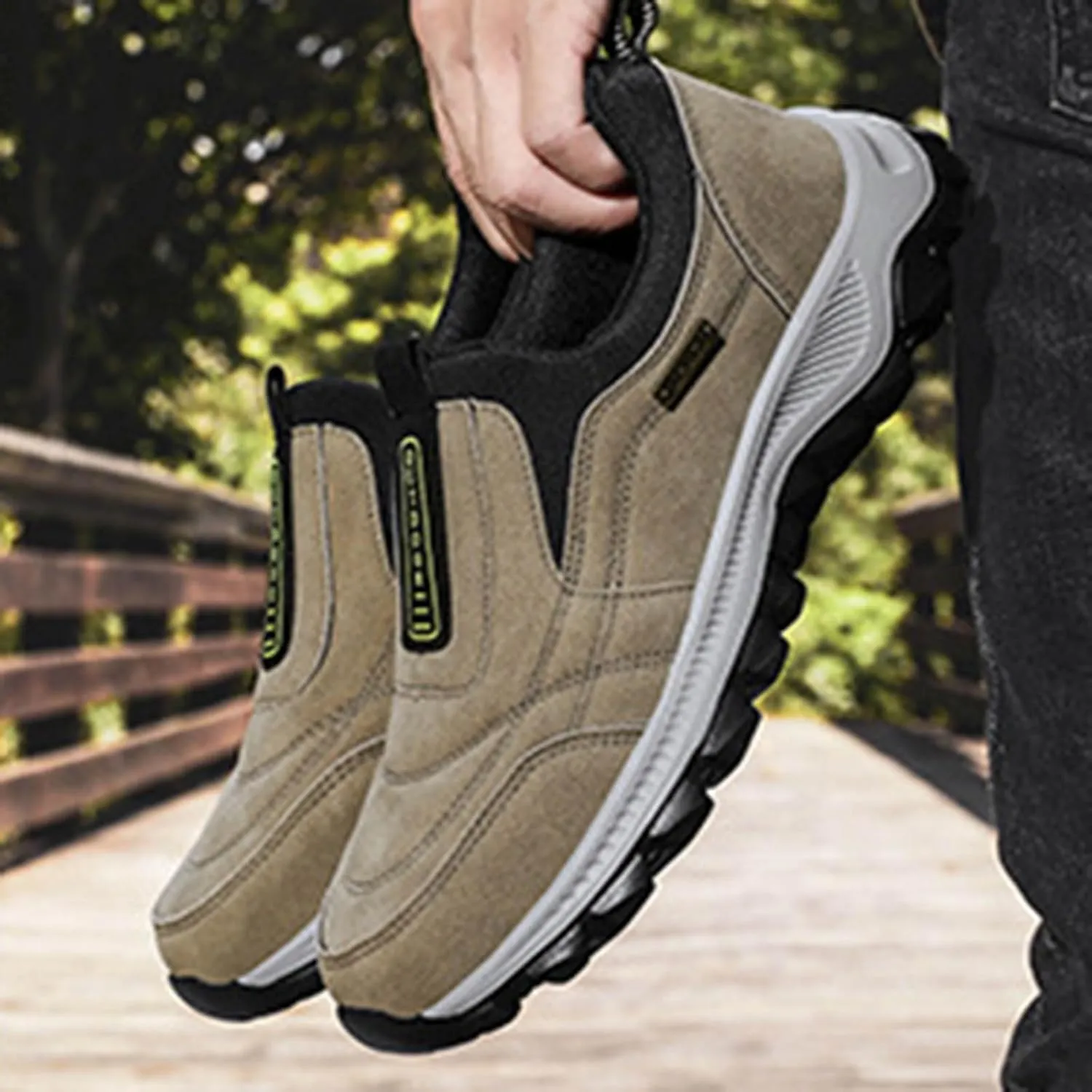 Men's Wide Hiking Shoes Slip on Loafers Trekking Trails Sneakers Waterproof Walking Shoes with Arch Support