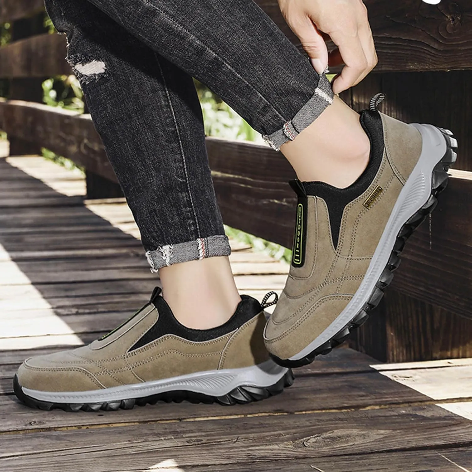 Men's Wide Hiking Shoes Slip on Loafers Trekking Trails Sneakers Waterproof Walking Shoes with Arch Support