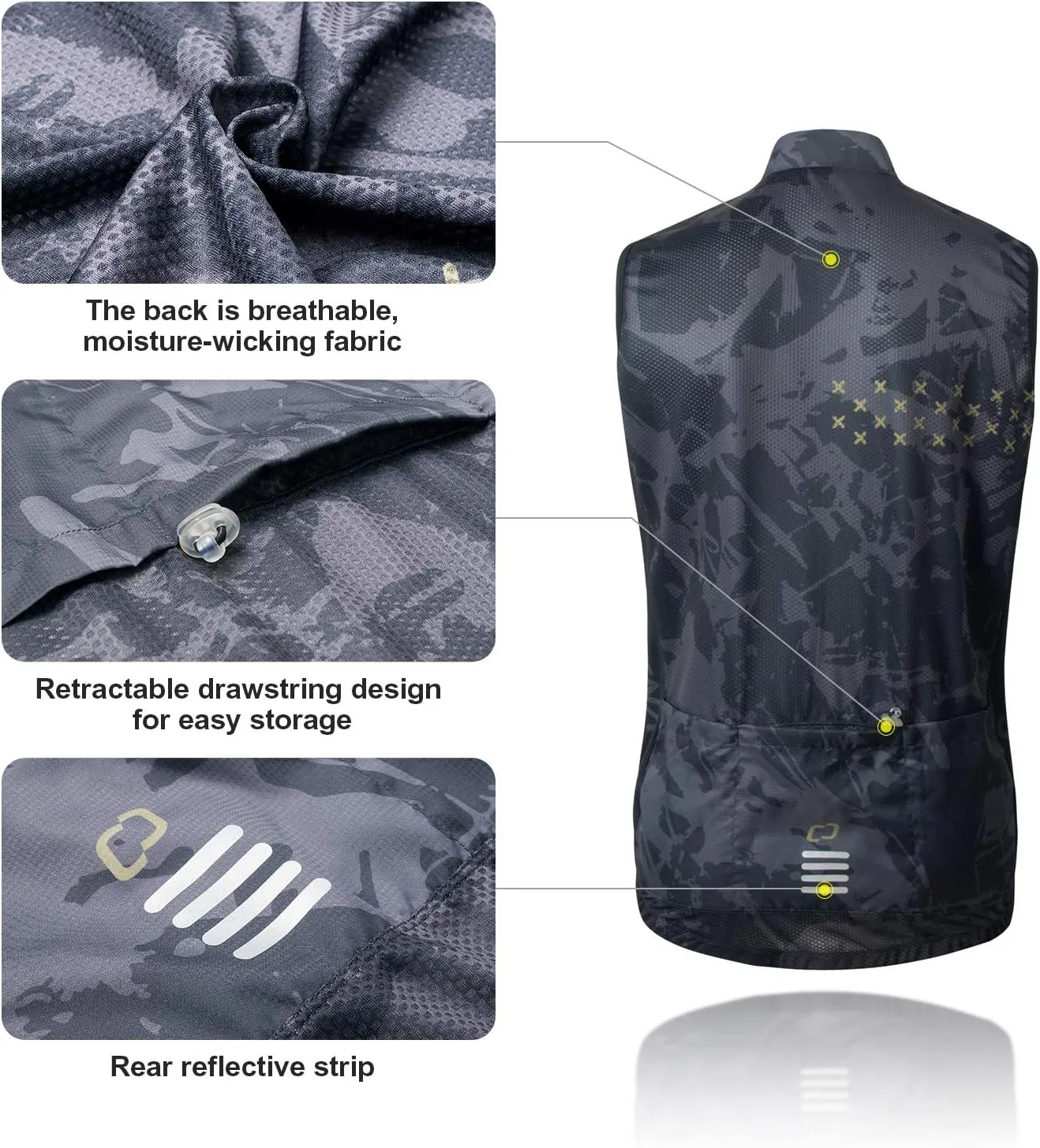 Men's Windbreaker Vest Windproof Sleeveless Jacket Visibility Safety Gilet Super-Light Coat Active