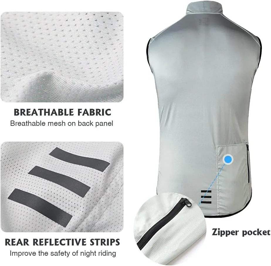 Men's Windbreaker Vest Windproof Sleeveless Jacket Visibility Safety Gilet Super-Light Coat Active