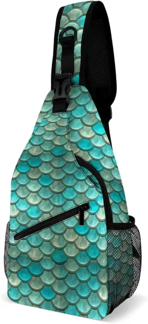Mermaid Minty Green Fish Scales Fashion Crossbody Bag for Both Men And Women, Travel And Hiking Crossbody Bag, Chest Bag