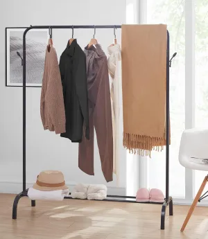 Metal Clothing Rack Stand with Top Rod and Storage Bottom Shelf Clothes Drying Rack,Garment Rack Portable Coat Rack for Bedroom Black