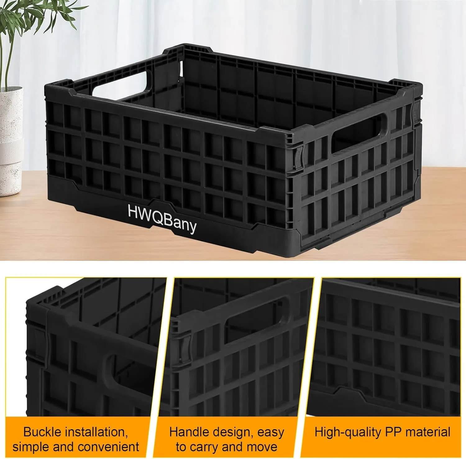 Milk Crates Heavy Duty, Crates for Storage, 16L Plastic Stackable Storage Baskets for Organizing, Collapsible Storage Crate for Home Kitchen Bedroom Office School Store, Black, Pack of 3