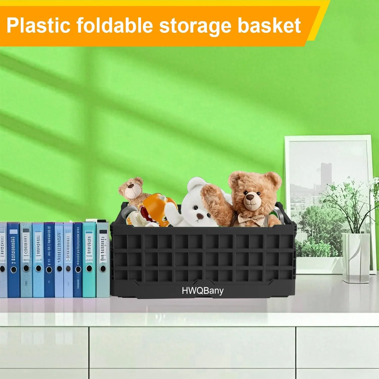 Milk Crates Heavy Duty, Crates for Storage, 16L Plastic Stackable Storage Baskets for Organizing, Collapsible Storage Crate for Home Kitchen Bedroom Office School Store, Black, Pack of 3