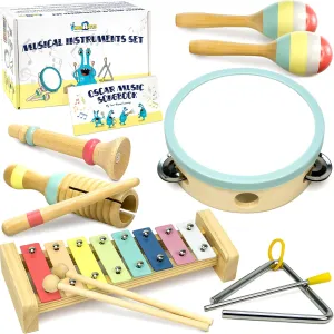 MINIARTIS Baby Musical Instruments Set - Montessori Musical Toys for Toddlers 1-3 | Modern Boho Kids Xylophone with Songbook | Neutral Colors Wooden Percussion Instruments | Preschool Educational 3 