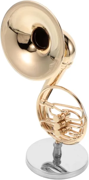 Miniature Brass French Horn Model with Stand and Case Realistic Music Instrument Display for Collectors Dollhouse Decor and Music Enthusiasts Luxurious Finish and Compact