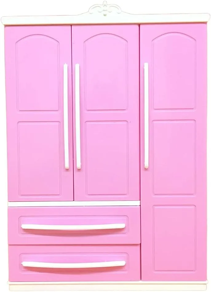 Miniature Dollhouse Cabinet, Mini Princess Doll Closet Clothing Organizer Wardrobe with Storage for Dolls Clothes and Jewelry