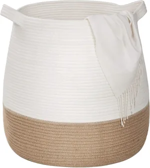 MINTWOOD Design Large 17 x 17 Inches Decorative Woven Cotton Rope Blanket Basket for Living Room, Laundry Basket Hamper, Storage Baskets with Handles for Toys, Throws, Pillows, Towels, Shoes, Jute