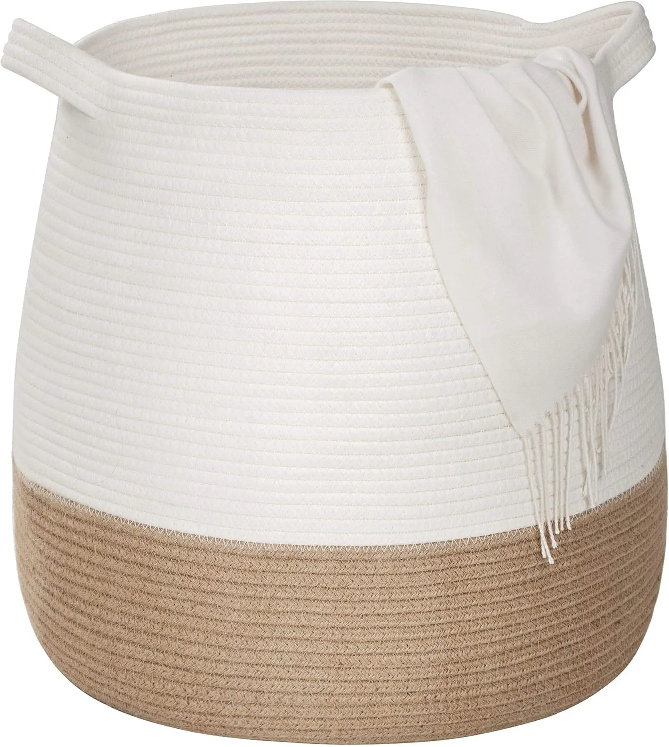 MINTWOOD Design Large 17 x 17 Inches Decorative Woven Cotton Rope Blanket Basket for Living Room, Laundry Basket Hamper, Storage Baskets with Handles for Toys, Throws, Pillows, Towels, Shoes, Jute