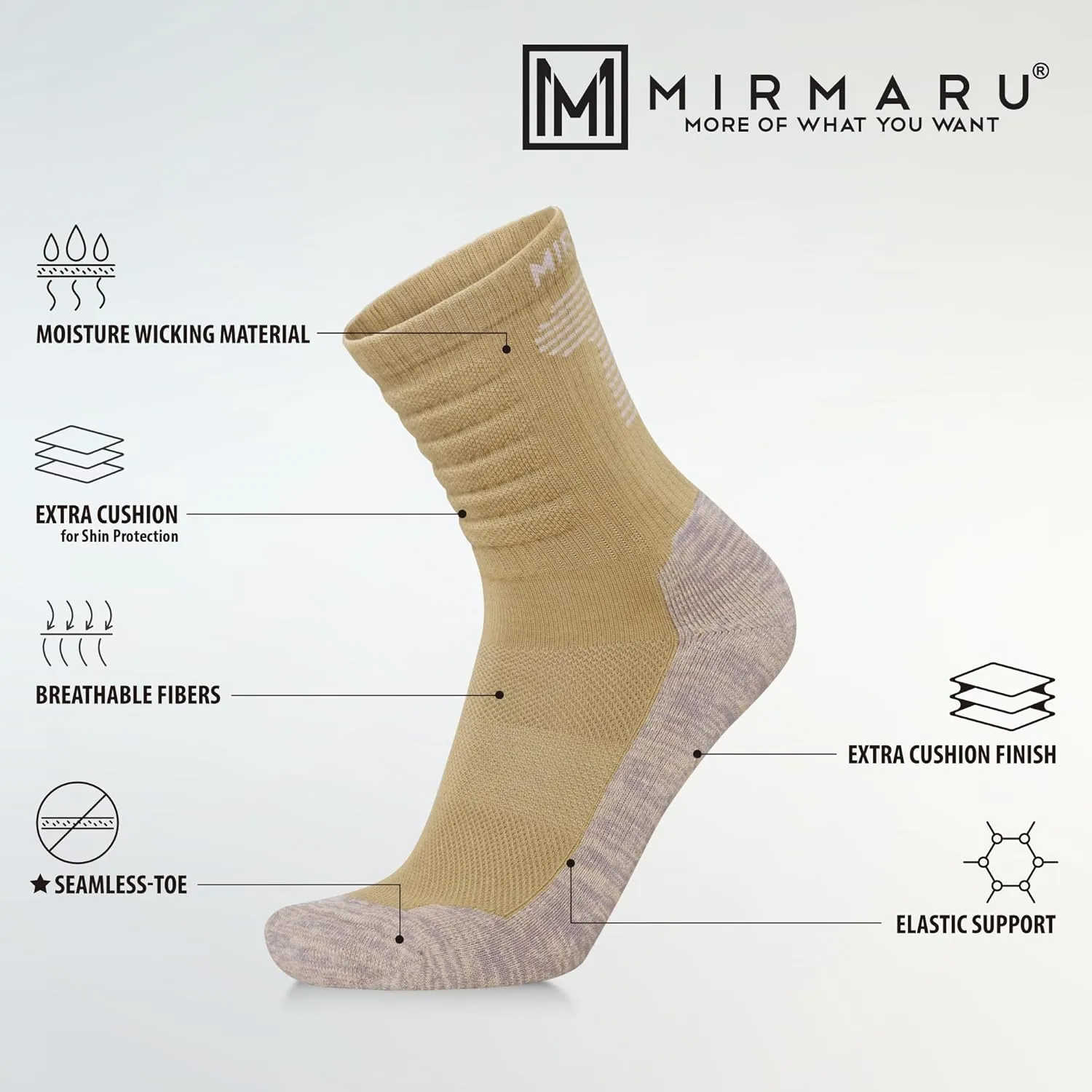 MIRMARU 3 Pairs Seamless Toe Hiking Outdoor Trail Running Trekking Moisture Wicking Cushion Crew Athletic Socks
